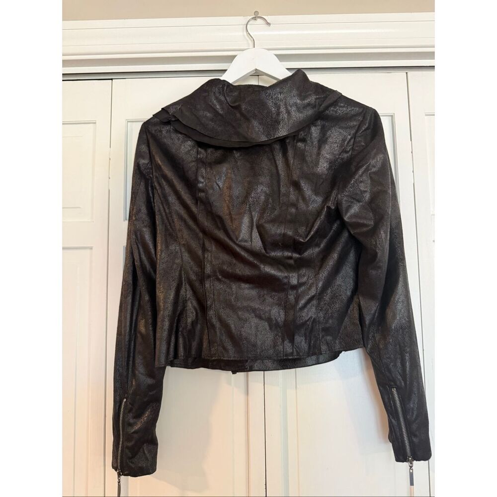 INC international concepts faux leather sheen asymmetrical jacket M - Picture 4 of 8